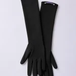 Mid-Arm Crepe Gloves — Black – studio photograph