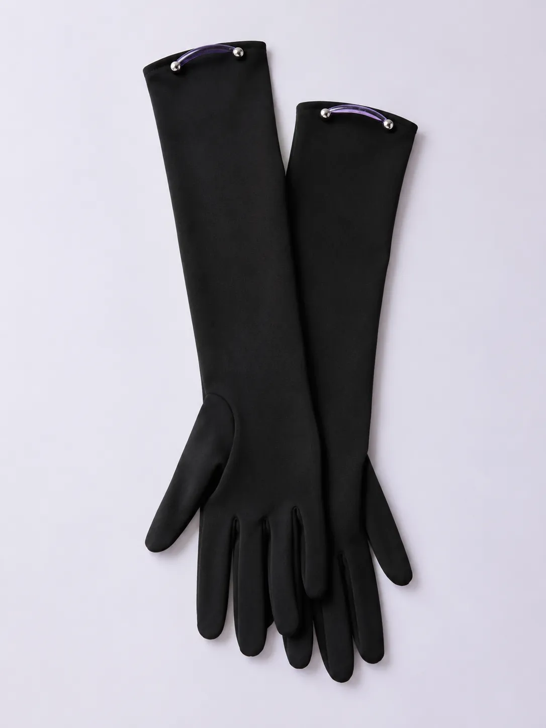 Mid-Arm Crepe Gloves — Black – studio photograph