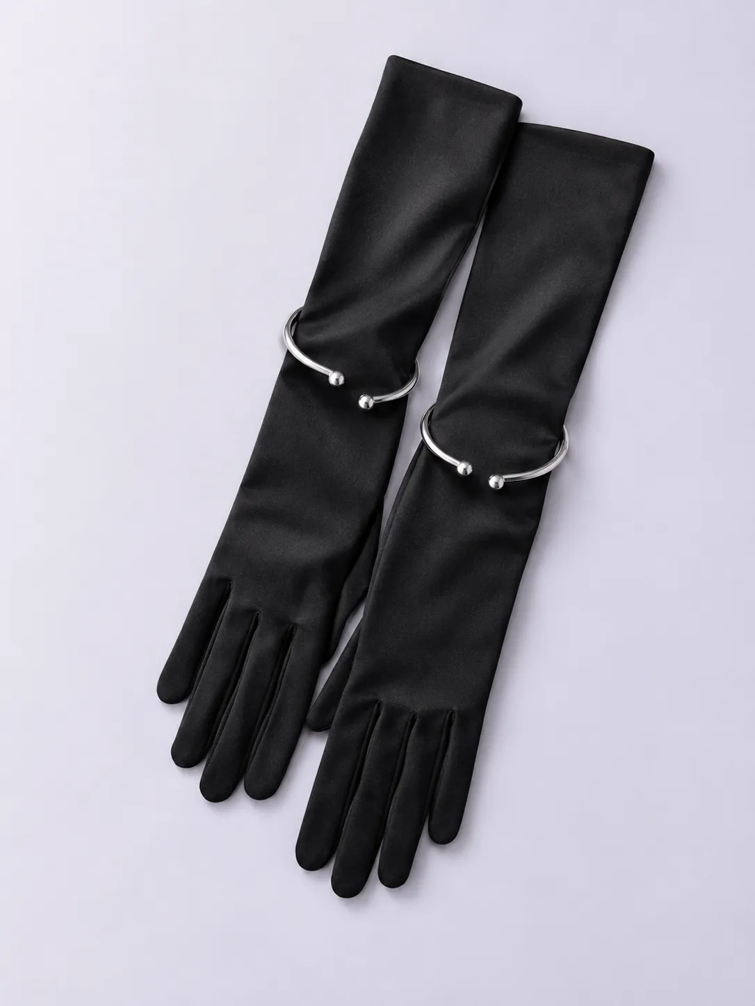 Opera Gloves with Wire Cuff — Black – studio photograph